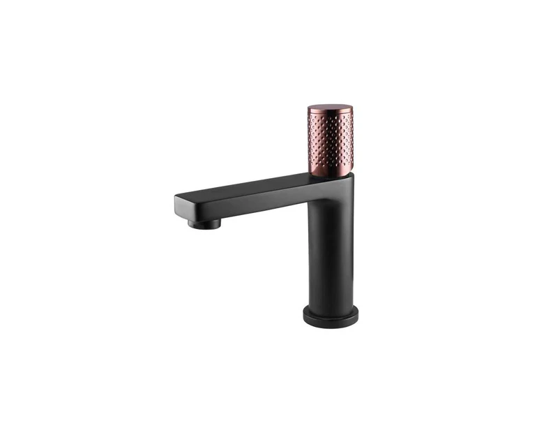 The Gabe Basin Mixer Black with Rose Gold Handle