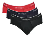 Calvin Klein Men's Microfibre Hip Brief 3-Pack - Black/Shoreline/Red Heat