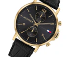 Tommy Hilfiger Men's 44mm Daniel Leather Dress Watch - Black/Gold