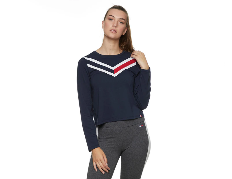 Tommy Hilfiger Sport Women's Varsity Colour Blocked Crop Tee / T-Shirt / Tshirt - Navy