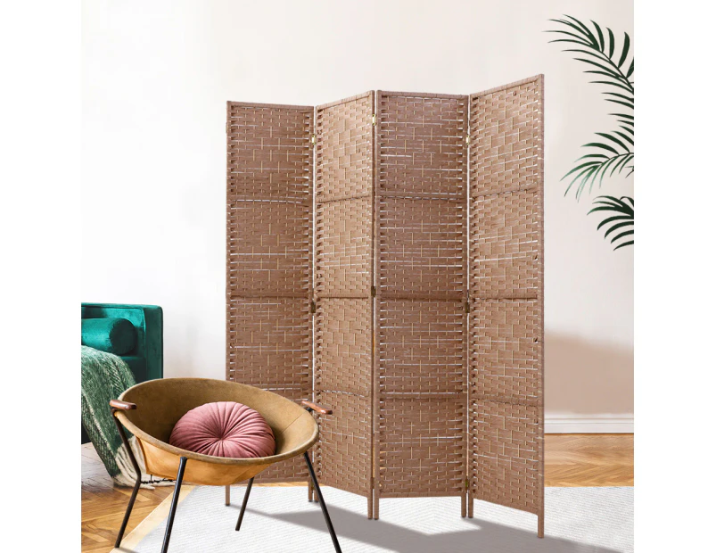 Artiss 4 Panel Room Divider Screen Privacy Rattan Timber Foldable Dividers Stand Hand Woven