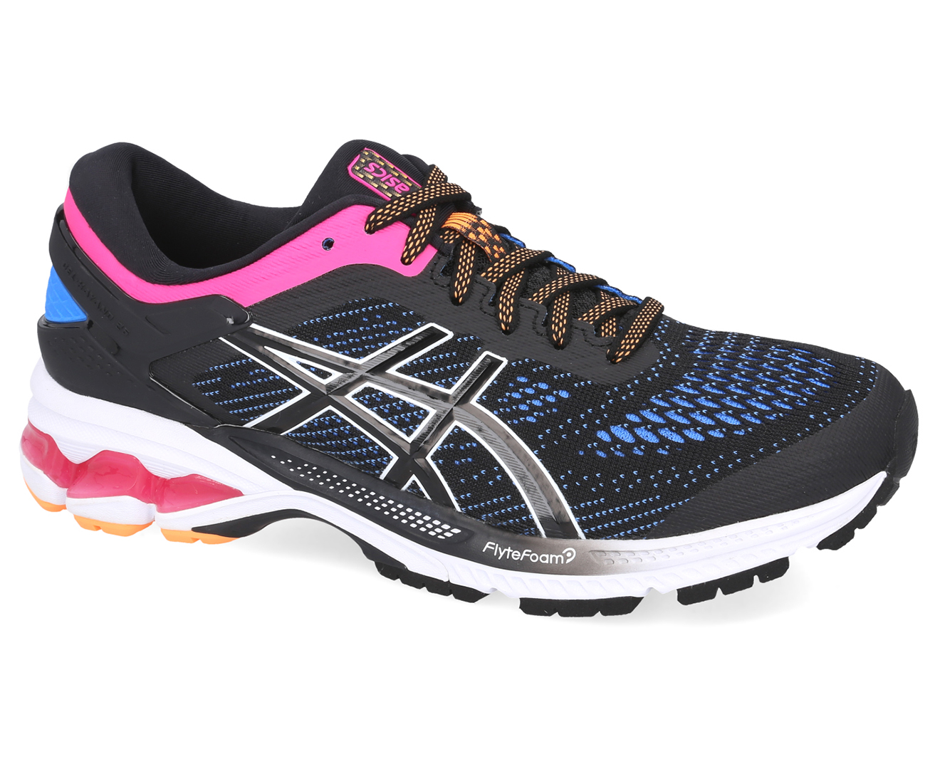 Asics gel kayano 26 women's shoes black/blue on sale coast