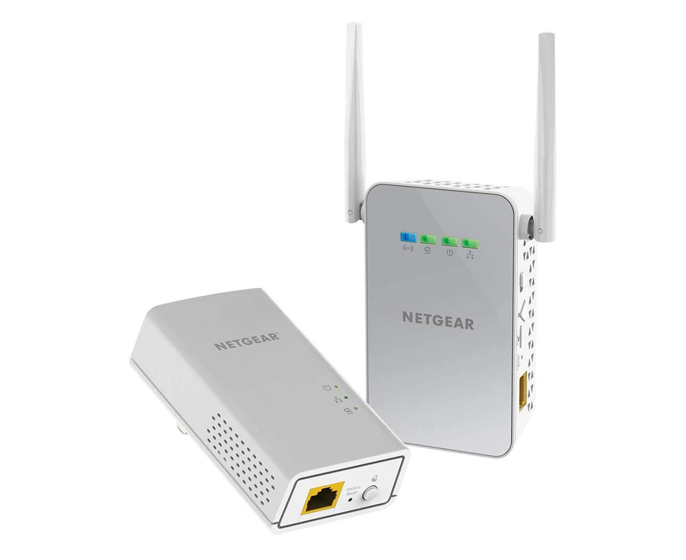 NETGEAR Homeplug AV2 PLW1000 1000Mbps Dual Kit with Dual-band Wireless-AC600 HotSpot Perfect for HD video streaming and lag-free gaming [PLW1000-100AUS]