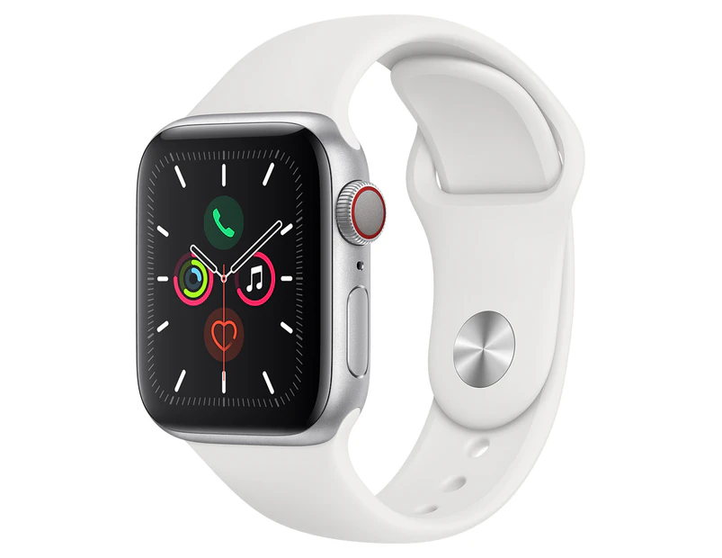 Apple Watch Series 5 (GPS + Cellular) 40mm Silver Aluminum Case with White Sport Band