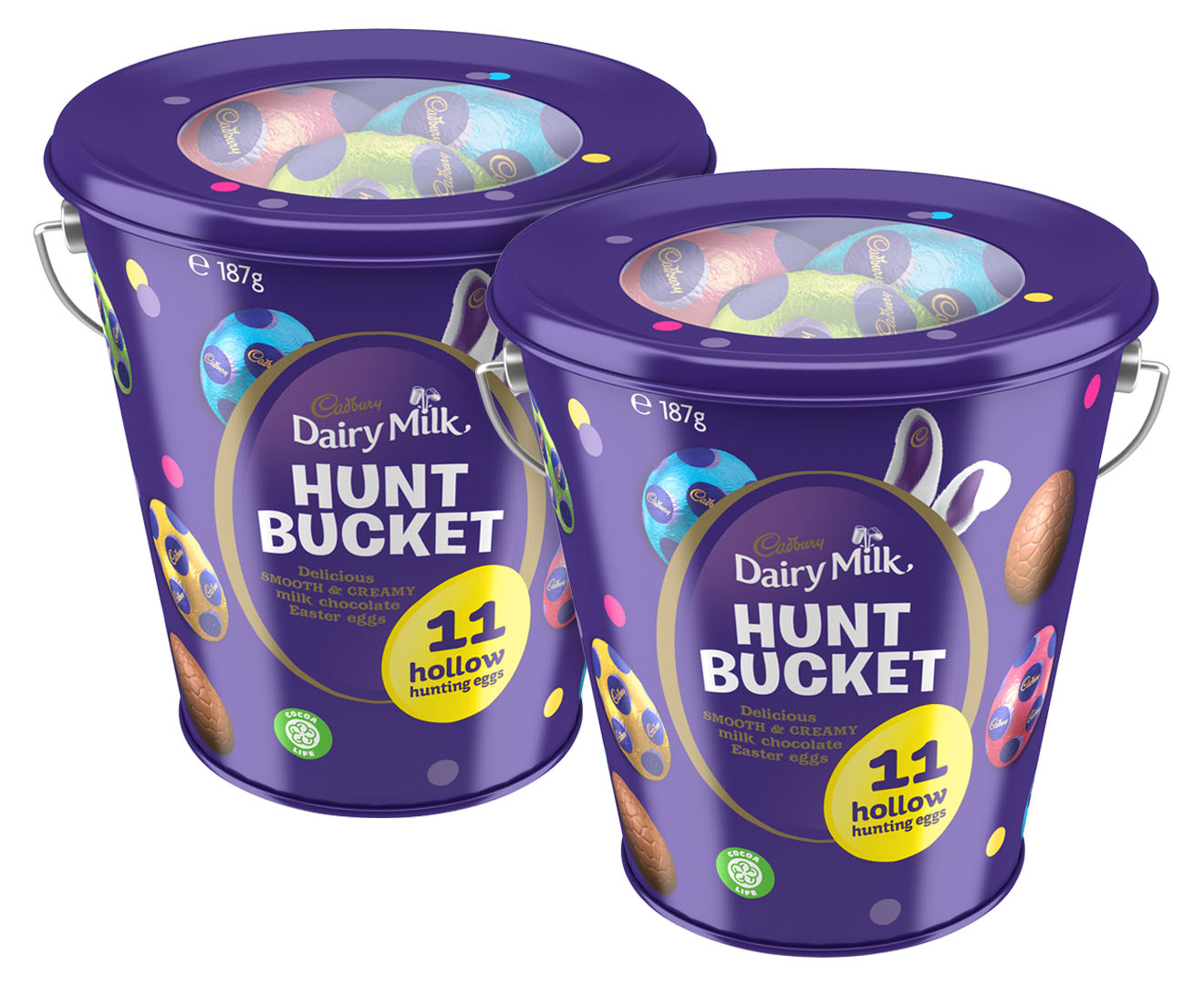 2 x Cadbury Dairy Milk Chocolate Easter Egg Hunt Bucket 187g