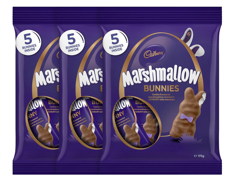 3 x Cadbury Marshmallow Easter Bunnies Vanilla 175g