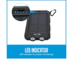 Elinz Solar Power Bank 10000mAh Dual USB Battery Charger Portable Flashlight Compass - Black