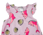 Bonds Baby Girls' Stretchies Frill Bubblesuit Onesie - Pink Beach Pattern