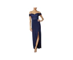 NW Nightway Womens Off-The-Shoulder Full-Length Navy Evening Dress