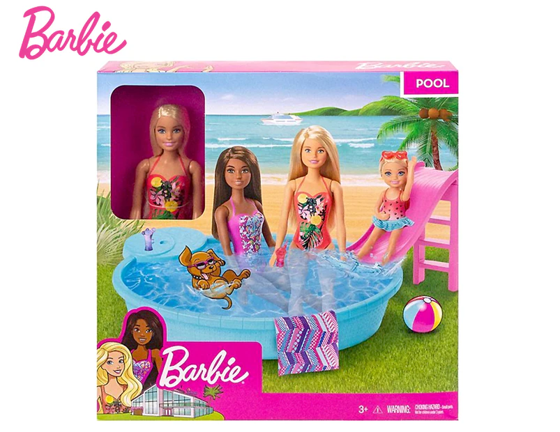 Playset Pink Glam Set Summer Beach Swimming Pool Barbie Doll Slide Gift Toy  Set