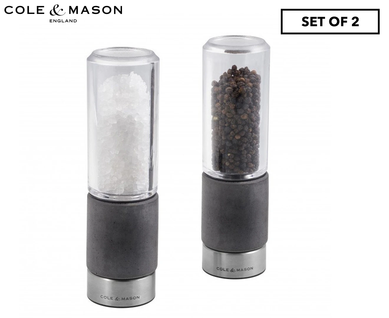 Cole & Mason Regent Concrete Salt & Pepper Mill Kitchen Spice Grinder Gift Set