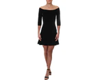 Cupcakes and Cashmere Womens Whitley Off-The-Shoulder Ribbed Black Flounce Dress