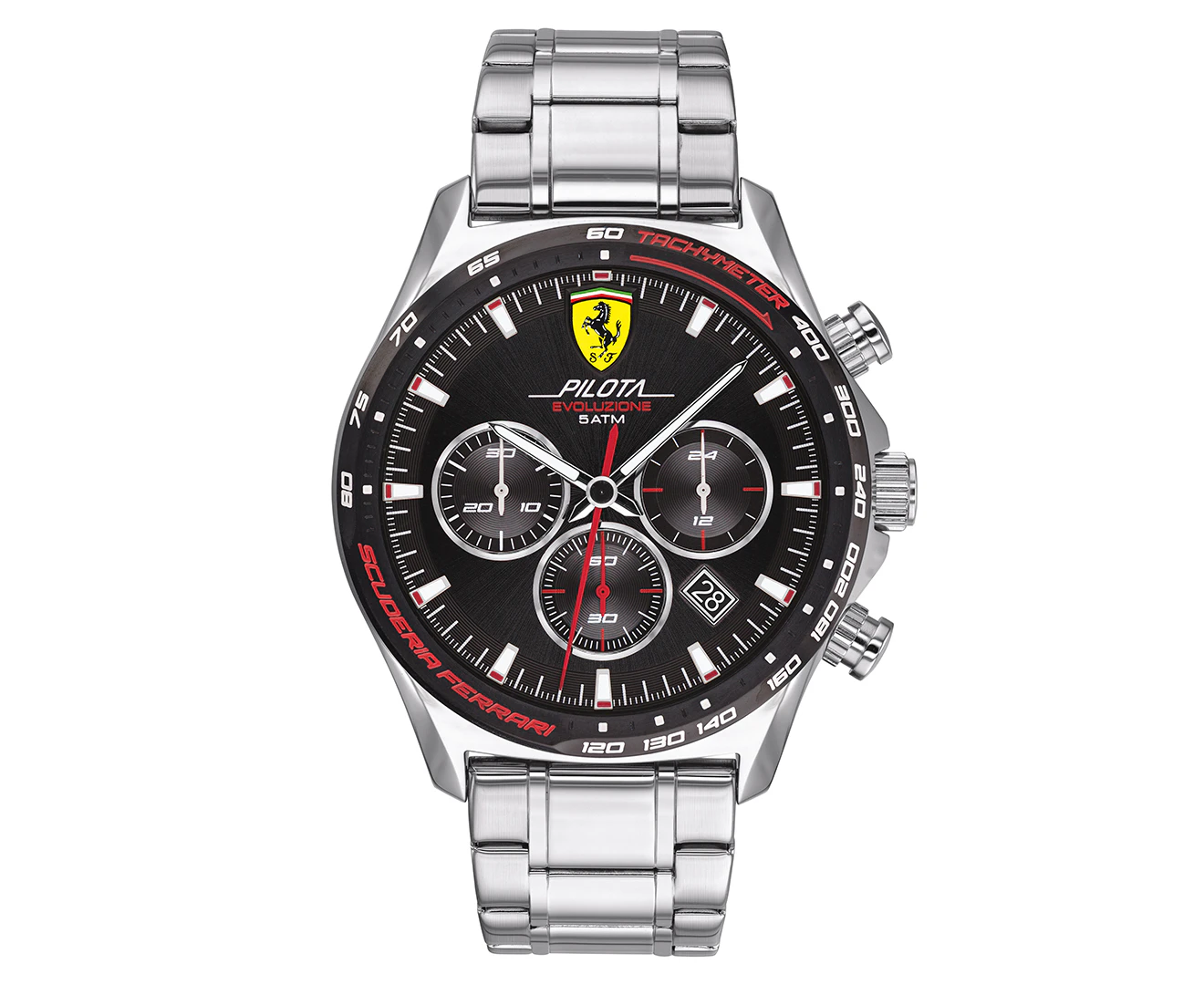 Ferrari 44mm Pilota Evo Stainless Steel Watch - Black/Silver