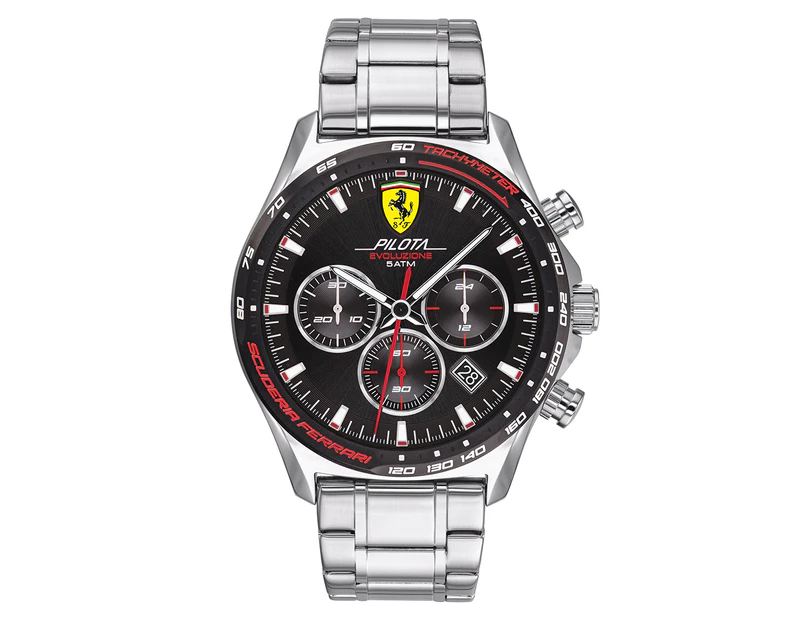 Ferrari 44mm Pilota Evo Stainless Steel Watch - Black/Silver