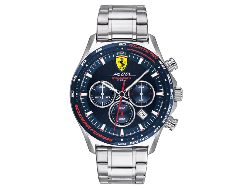 Ferrari Men's 44mm Pilota Evo Stainless Steel Watch - Blue/Silver