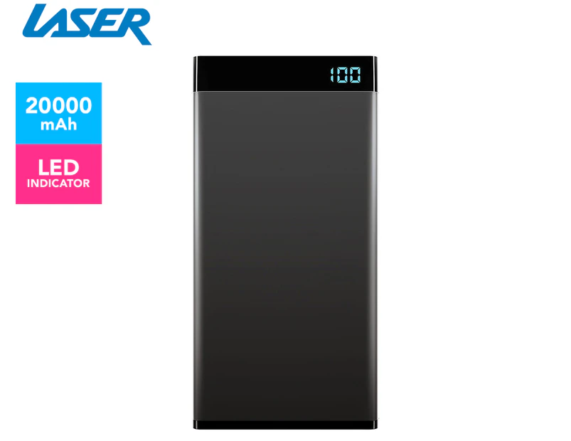 Laser 20000mAh Power Bank w/ 3-in-1 Cable & LED Display - Black