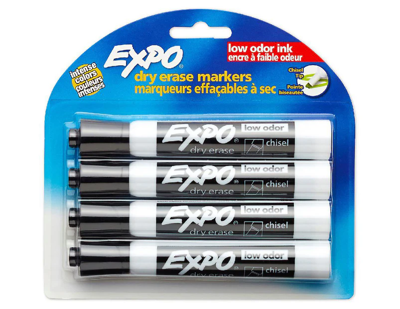 Expo Bullet Tip Dry Erase Whiteboard Markers 4-Pack - Black