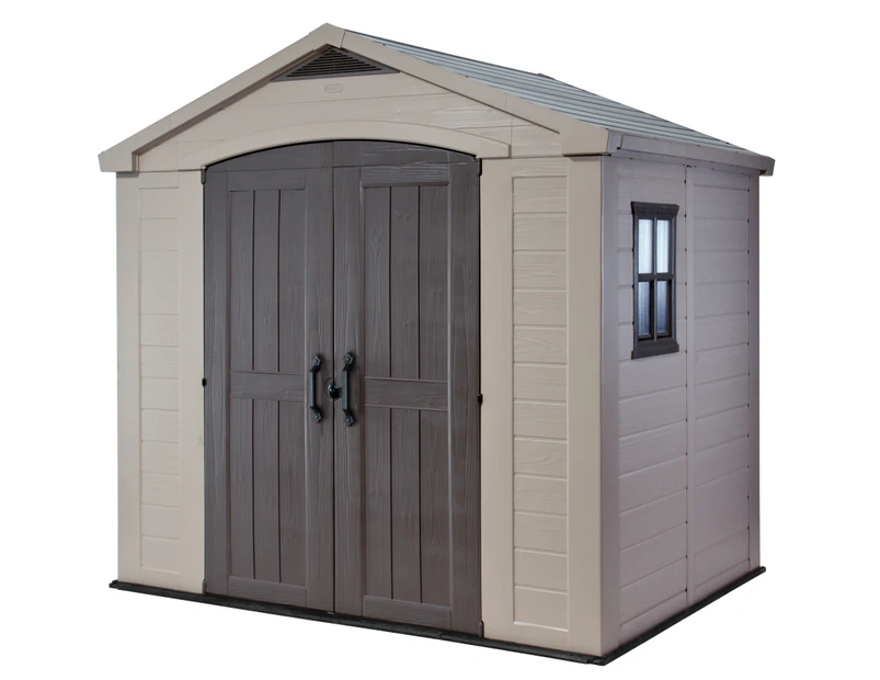 KETER Factor 8x6 Large Outdoor Storage/Garden Shed (Taupe & Beige)