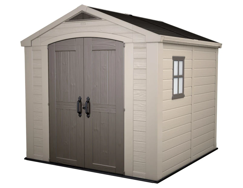 KETER Factor 8x8 Large Outdoor Storage/Garden Shed (Taupe & Beige)