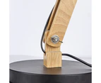 Black Table Lamp with Wooden Arm