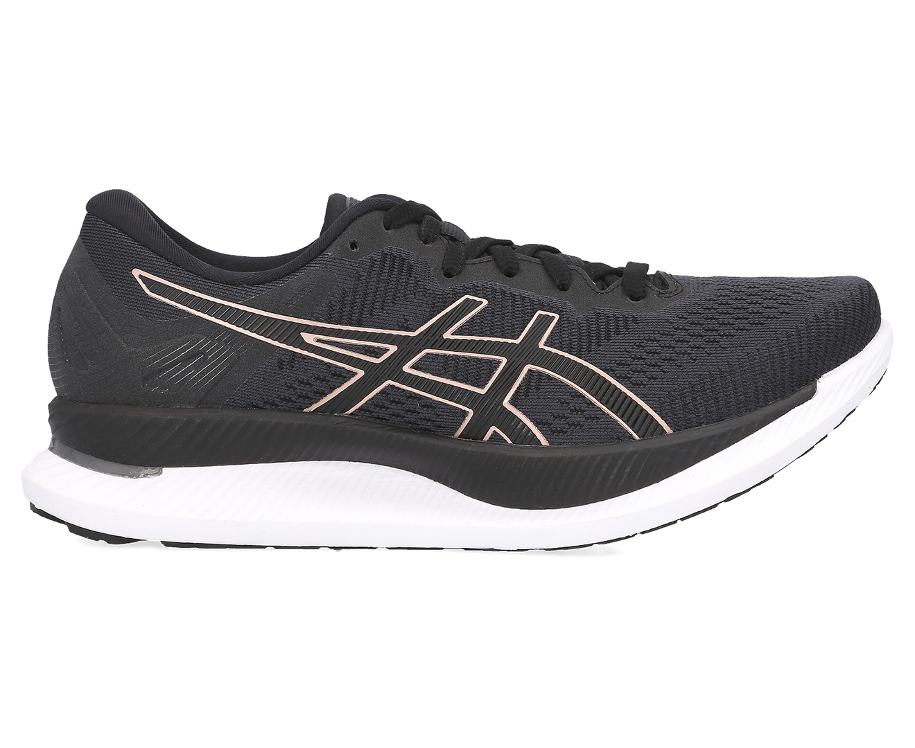 black and rose gold asics womens