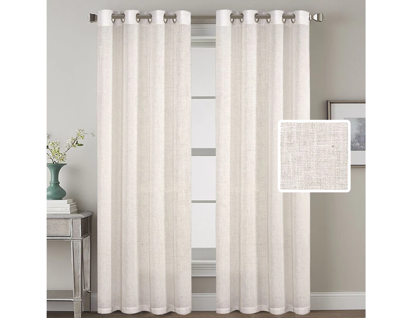 1 Pair Ultra Luxurious Textured Linen Curtains Eyelet Light Filtering Elegant Window Curtain Draperies Semi Sheer Privacy Added, Solid Natural