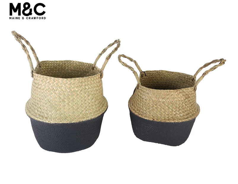 Set of 2 Maine & Crawford Byron Seagrass Belly Storage Baskets - Natural/Black