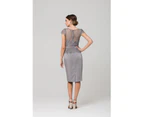 Angelica Sleeved Lace Cocktail Dress - Grey