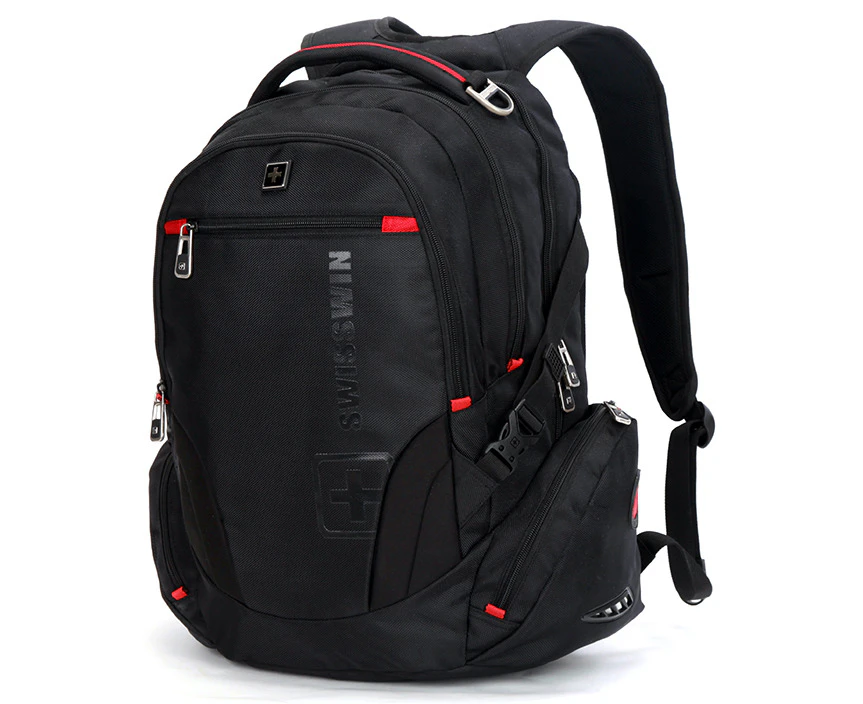 SWISSWIN Swiss waterproof 17" laptop  Backpack School backpack  Travel Shoulder Bag SW8118 Black