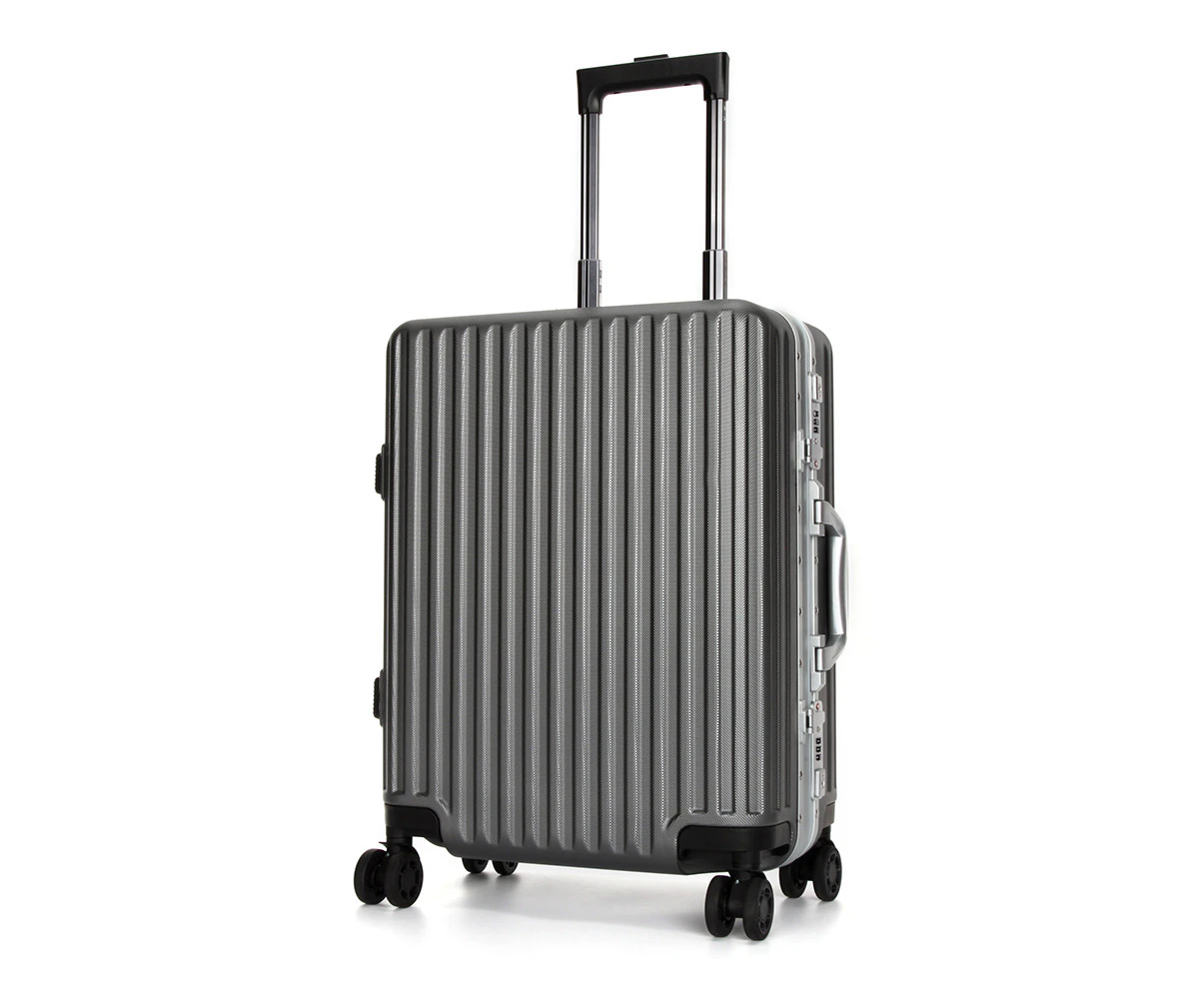 Swiss Aluminium Luggage Suitcase Lightweight with TSA locker 8 wheels 360 degree rolling HardCase  SN7619B-Sliver Grey