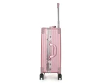 Swiss Aluminium Luggage Suitcase Lightweight with TSA locker 8 wheels 360 degree rolling HardCase 2 Pieces Set SN7711A&B-Rose Gold