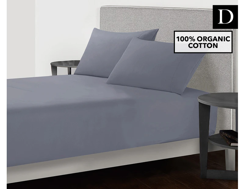 Royal Comfort 250TC Organic Cotton 3-Piece Double Bed Fitted Combo Sheet Set - Graphite