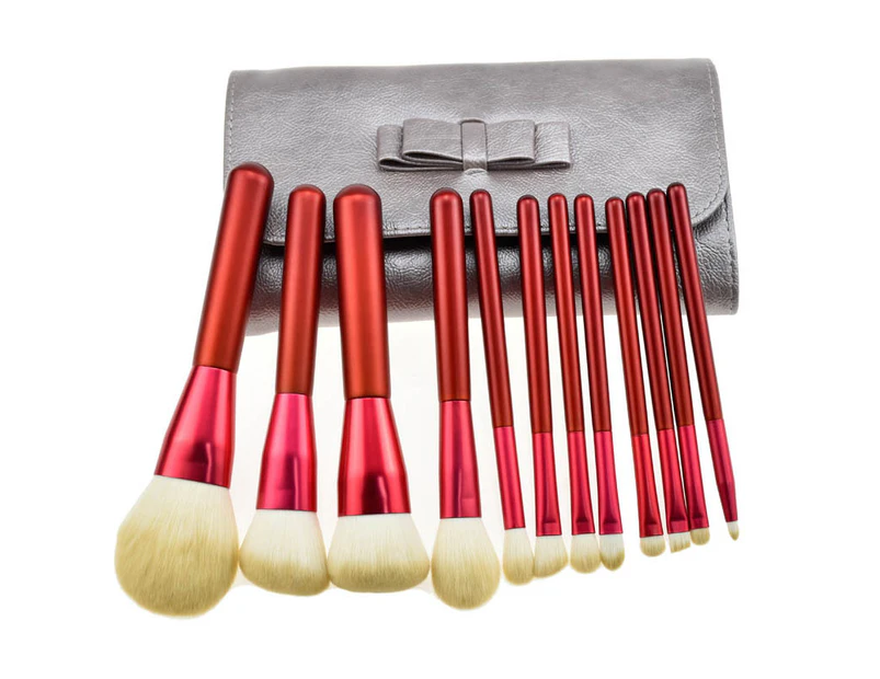 12 Piece Makeup Brushes Set - Red
