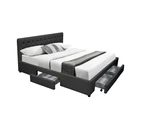 Priceworth PU Leather Queen Bed with 4 Drawers - Black