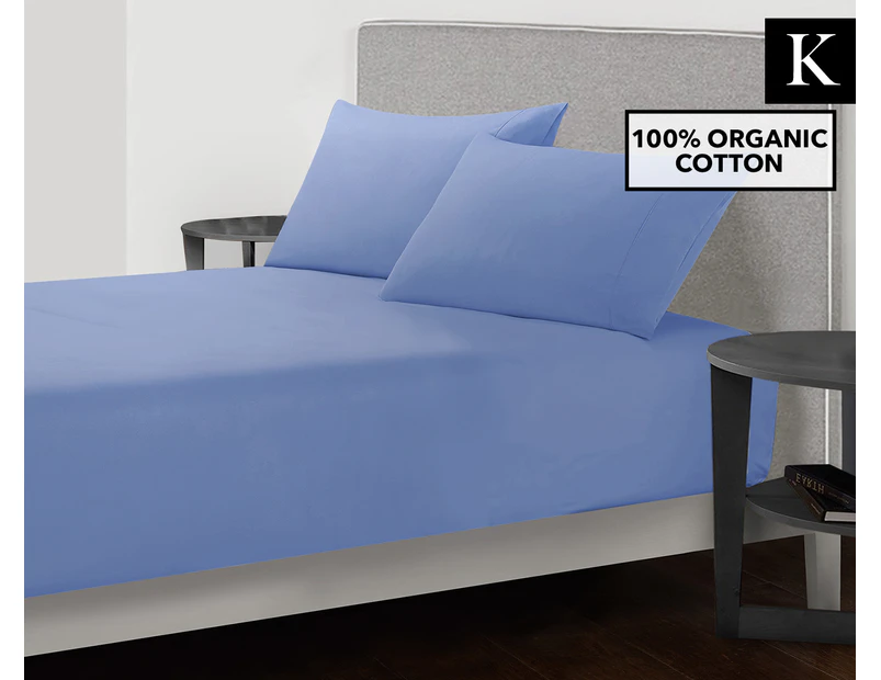Royal Comfort 250TC Organic Cotton 3-Piece King Bed Fitted Combo Sheet Set - Indigo