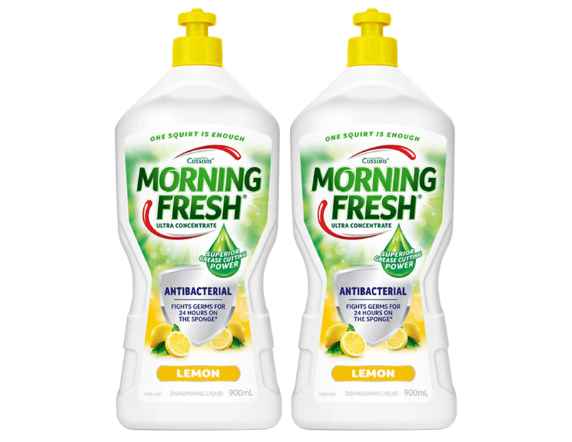 2 x Morning Fresh Antibacterial Dishwashing Liquid Lemon 900mL