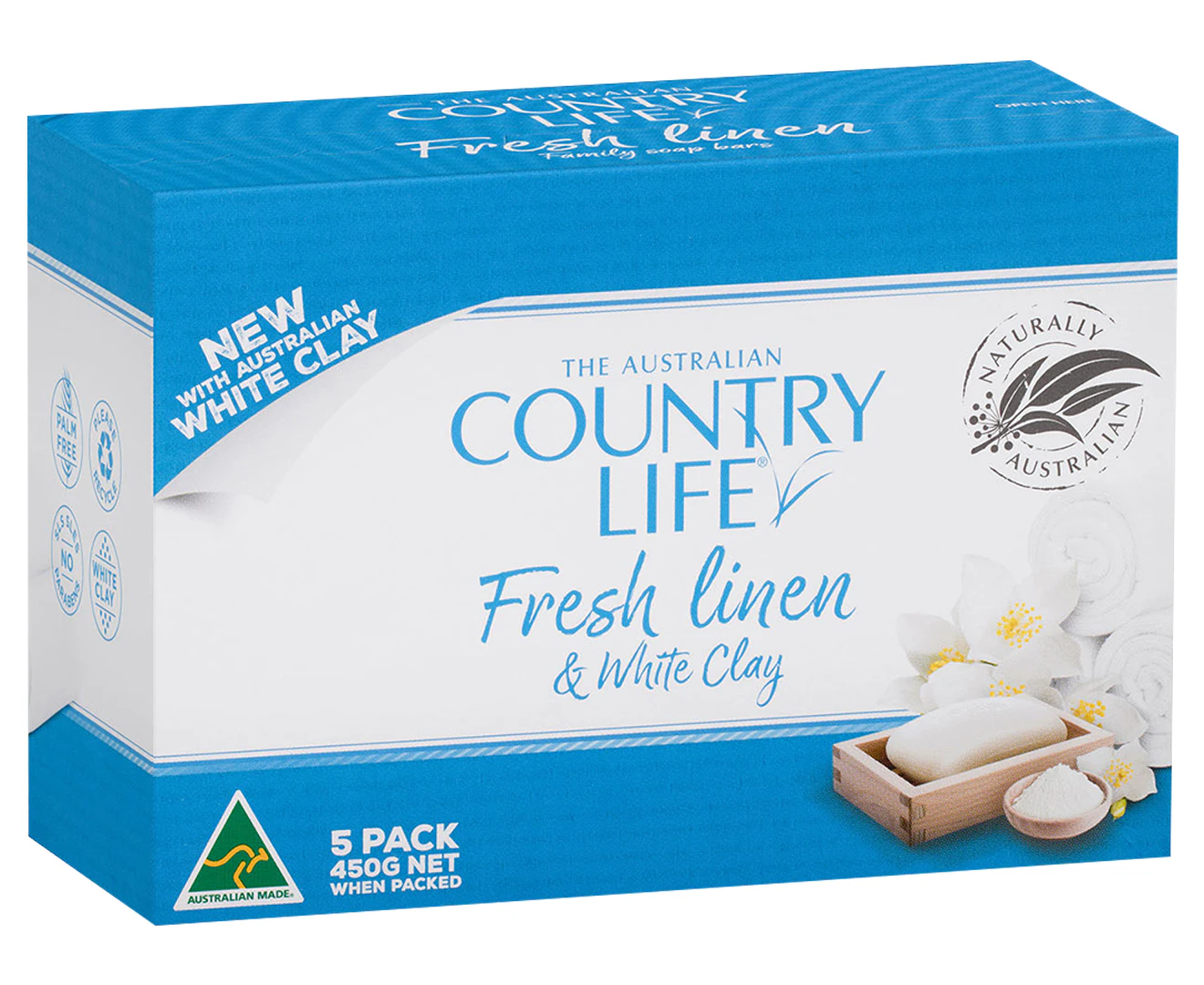 Country Life Fresh Linen & White Clay Soap 5-Pack 450g