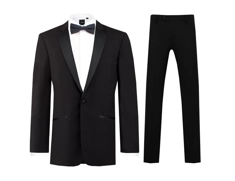 Dobell Mens Black 2 Piece Tuxedo Regular Fit 100% Wool Notch Lapel