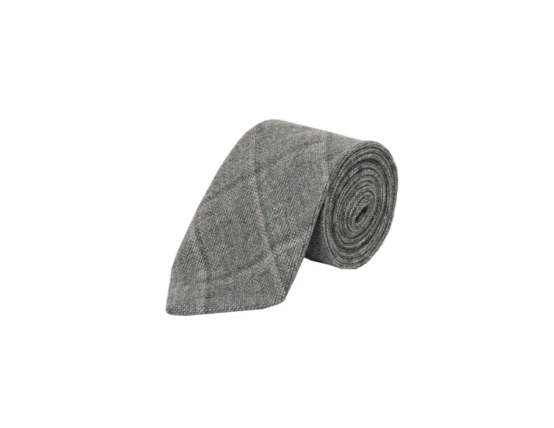 Dobell Mens Grey Tweed Tie Windowpane Check