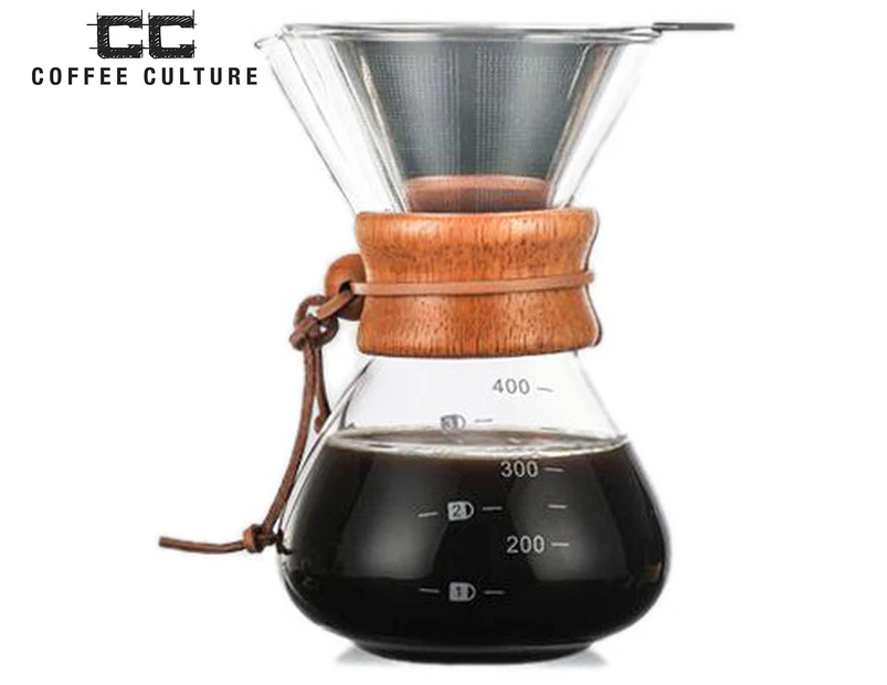 Coffee Culture 400mL Pour Over Coffee Jug w/ Filter - Clear/Silver/Natural