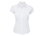 Russell Collection Ladies Cap Sleeve Polycotton Easy Care Fitted Poplin Shirt (White) - BC1019