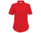 Fruit Of The Loom Ladies Lady-Fit Short Sleeve Poplin Shirt (Red) - BC401