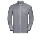 Russell Collection Mens Long Sleeve Easy Care Oxford Shirt (Silver Grey) - BC1023