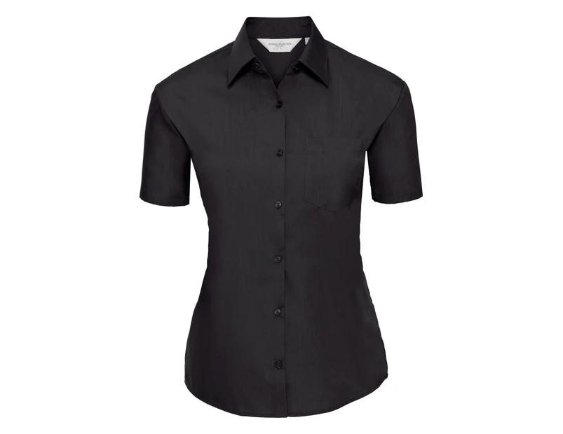 Russell Collection Ladies/Womens Short Sleeve Poly-Cotton Easy Care Poplin Shirt (Black) - BC1028