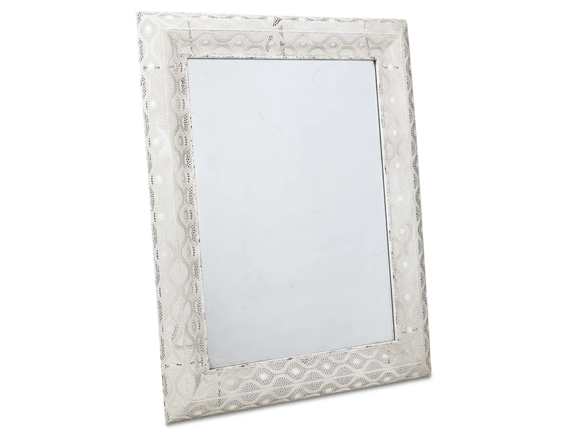 Filigree Metal Rectangular Wall Mirror - Antique White - 74 x 95 x 6 cm - 7.95kg