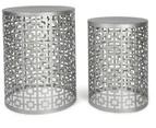 Set of 2 Round Square Cut Iron Side Tables - Silver - 35x35x45cm and 30x30x40cm - 4.75kg