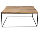 Ava Square Coffee Table with Mango Wood Top and Iron Legs - Natural/Black - 90x90x40cm - 12.50kg