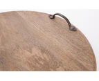 Round Mango Wood Serving Board with Iron Handles - Natural- 40x40x5cm - 1.2kg