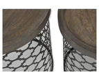 Set of 2 Taj Iron Cutwork Side Table - Bronze/Charcoal- 40/34x40/34x47/42cm - 6.5kg