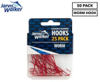 Jarvis Walker Chemically Sharpened Long Shank/Worm Fishing Hooks 50pk - Red